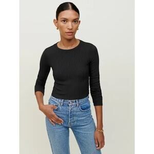 Reformation Jackie Womens S Long Sleeve Top Black Ribbed Knit Minimalist